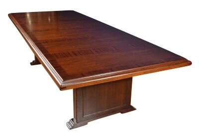 High end mahogany conference table expands from 81-140 inches and seats up to 14.