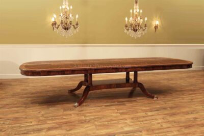 Finely Inlaid Mahogany Dining Table Seats 8 to 12 People w Self-Storing Leaves