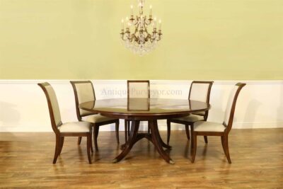 59" Mahogany Circular Dining Table with Self-Storing Leaves, opens to 74 inches