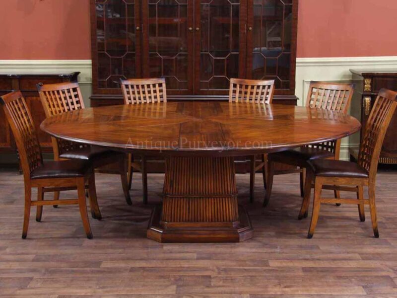 Solid Walnut Round Dining Table with Tropical Pedestal and Hidden Leaves