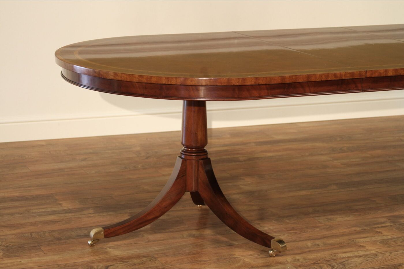 Oval double pedestal inlaid mahogany dining table - Image 9