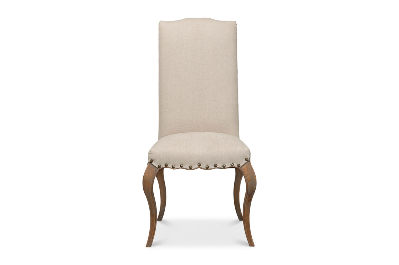 Beige Upholstered Camel-Back Oak Side Chairs