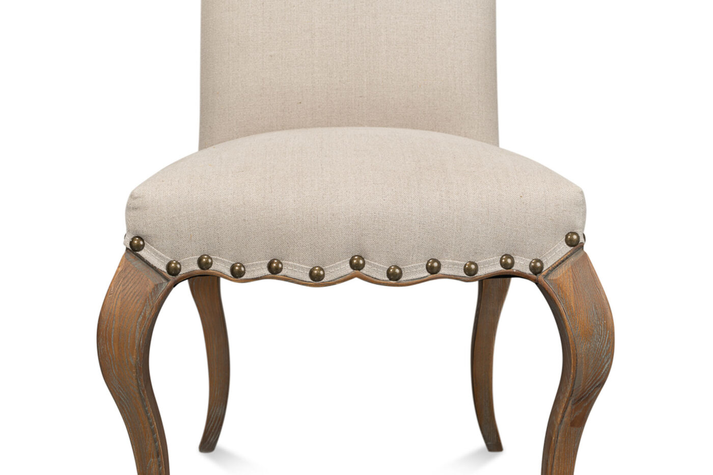 Beige Upholstered Camel-Back Oak Side Chairs - Image 7