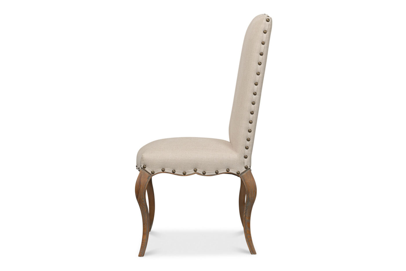 Beige Upholstered Camel-Back Oak Side Chairs - Image 4