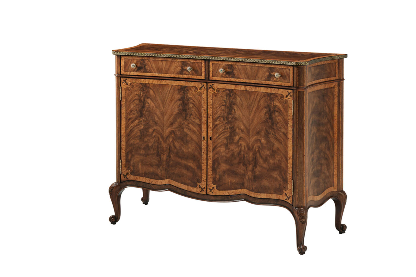 2-Door Queen Anne serpentine buffet with brass inlaid edge - Image 3