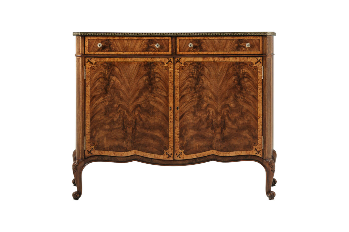 2-Door Queen Anne serpentine buffet with brass inlaid edge - Image 4