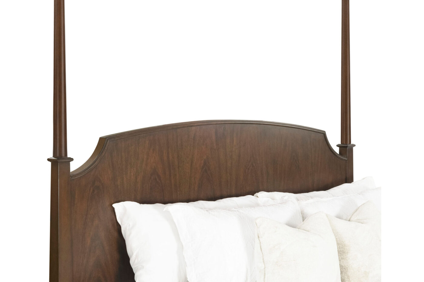 King Poster Bed Frame with Crown Mahogany Headboard - Image 2